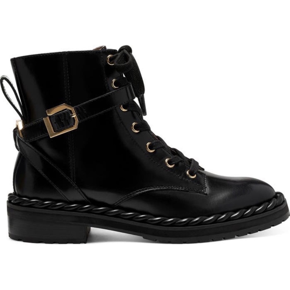Louise et Cie Sabri Bootie Lug Sole Combat Black Leather Sz - Picture 2 of 10